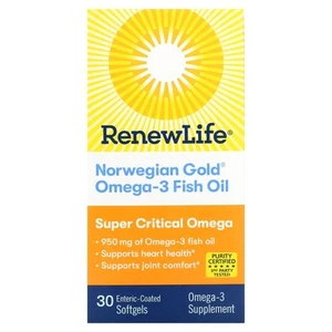2 X Renew Life, Norwegian Gold Omega-3 Fish Oil, 1,045 mg, 30 Enteric-Coated Sof - Picture 1 of 3