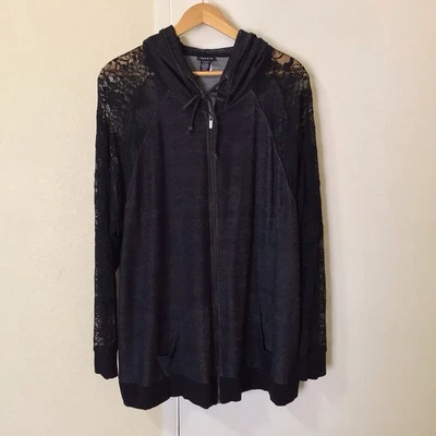 Torrid Black Lace French Terry Full Zip Hoodie Plus Size 3X/3 Goth Girlhoodcore - Image 1 of 4