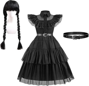 Mädchen 4-tlg. Cosplay Nevermore Wednesday Addams Kleid Halloween Kostüm Gr. 120 - Bild 1 von 6