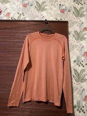 Camisa Lululemon Metal Vent Tech Manga Larga Rayas Cálida Coral Lino Crudo M Foto 1 de 4