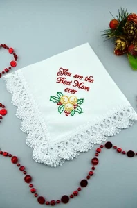 Christmas Gifts for Mom and Dad Custom Embroidered Handkerchiefs Xmas Hankies - Picture 1 of 6