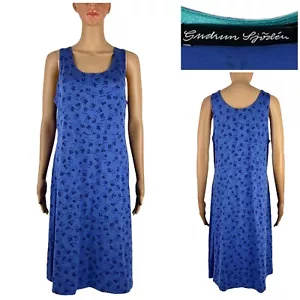 GUDRUN SJODEN Womens Large Sleeveless Tank Dress Floral Print Blue Lyocell EUC - Picture 1 of 9