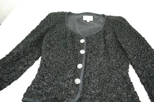Chaqueta Vintage Farinae Collections Femenina Elegante Negra Arrugada Forrada 4 Botones - Imagen 1 de 7