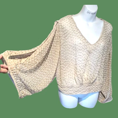 LUCKY BRAND Nuevo con etiquetas $129 Tostado Gasa Recortado Kimono Top Cuentas Transparente Blusa L 3B Foto 1 de 4