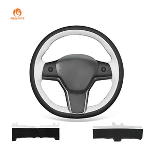 MEWANT DIY Funda Volante Cuero Sintético Negro Blanco para Tesla Model Y 2021-2023 - Imagen 1 de 10