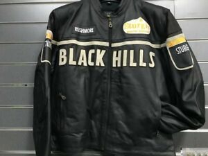 Mens Black Leather Motorcycle Racing Badges Jacket 'Black Hills' Was £225
