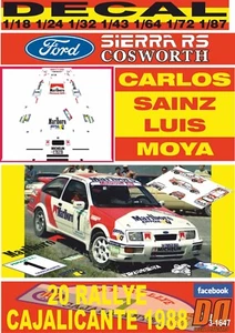 DECAL FORD SIERRA RS COSWORTH C.SAINZ R.CAJALICANTE 1988 WINNER (09) - Picture 1 of 1