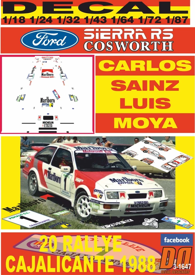 DECAL FORD SIERRA RS COSWORTH C.SAINZ R.CAJALICANTE 1988 WINNER (09) - Image 1 of 1