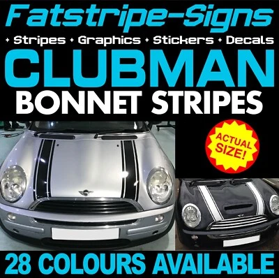 MINI CLUBMAN COFANO STRISCE GRAFICHE DECALCOMANIE ADESIVI TURBO R55 CLUBVAN - Immagine 1 di 2