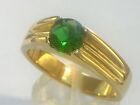 7 mm 316 Stainless Steel Solitaire May Green Emerald Men Gold Plate Ring Sz 5-13