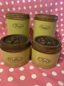 Vintage 70s Burlington Coffee, Tea, Sugar, & Flour Avocado Green Canisters - Picture 1 of 6
