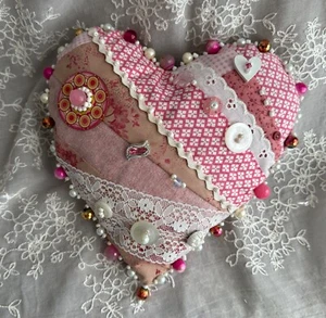 HEART PILLOW & SACHET accent mini throw *100% HANDMADE* 10 inch, beads lace with - Picture 1 of 6