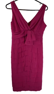 Vestido Jones New York Talla 6 Niveles Volantes Frontal Sin Mangas Funda Fucsia - Imagen 1 de 7