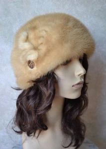 New GENUINE RUSSIAN MINK FUR HAT, Golden Honey Blonde , s 22.5" ,Turban style  - Picture 1 of 11