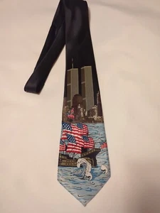 New York Twin Towers 9-11 Necktie Patriotic Neck Tie 58" - Picture 1 of 3