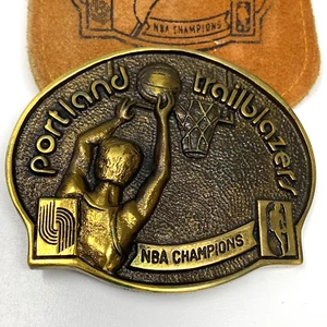 Portland Trailblazers Vintage Brass Belt Buckle 1978 NBA Champions Suede Pouch - Picture 1 of 9