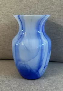 Vaso barattolo 8" cristallo Indiana vortice blu e bianco made in USA - Foto 1 di 4