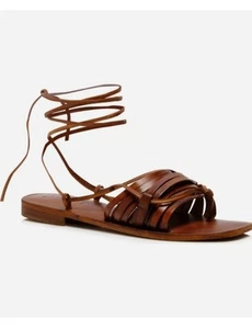 Free People Cami Huarache Beige Leather Ankle Wrap Sandals Size EU 39 US 9 - Picture 1 of 9