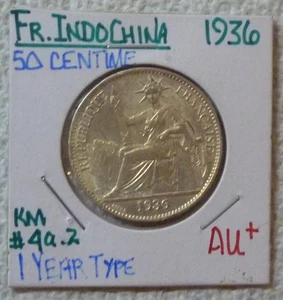 1936 INDOCHINA FRANCESA (VIETNAM) - 50 CENTAVOS - LIBERTAD SENTADA - PLATA AU - Imagen 1 de 6