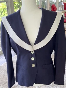 Vintage Marine Matrosen Kragen Maritim Blazer Kurz Blau Jacke Damen - Bild 1 von 16