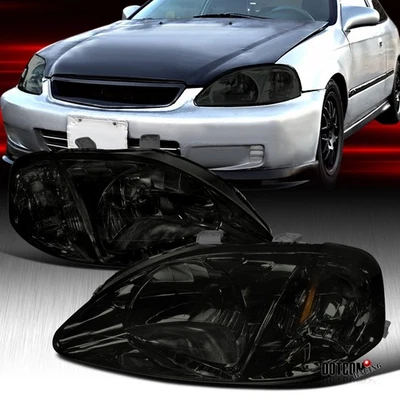Fits 1999-2000 Honda Civic 2/3/4Dr Smoke Headlights Head Lamps Left+Right 99-00 — 第 1/4 张图片