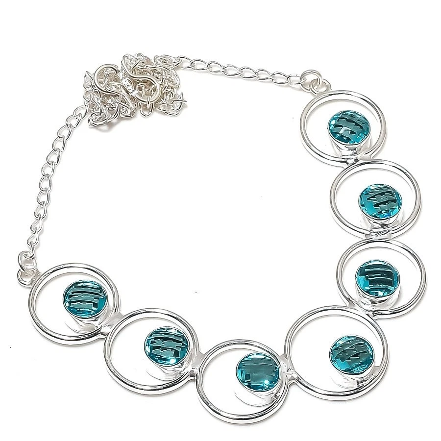 Collar de joyería de plata de ley 925 hecho a mano con piedras preciosas de aguamarina tamaño 18" Foto 1 de 1