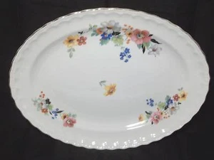 Vintage Pope Gosser Oval Meat Platter- Flowers with Gold Trimmed Rim - Picture 1 of 12