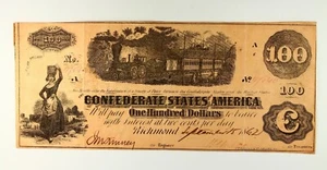 Confederate States of America $100 Note September 15, 1862 T40 Railroad Endorsed - Picture 1 of 2