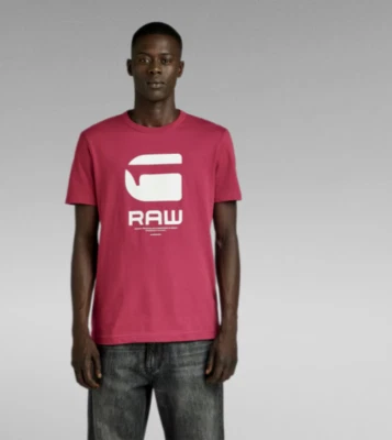 Camiseta M-Star Raw Para Hombre Logo Gráfico Granate Talla Mediana Delgada Pinzón Oscuro Foto 1 de 4