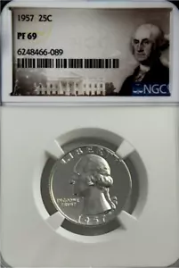 :1957-P S25C WASHINGTON QUARTER PROOF NGC PF 69 LOW POP RARITY R3 HIGHEST GRADES - Picture 1 of 2