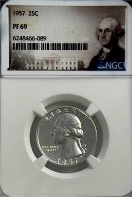 :1957-P S25C WASHINGTON QUARTER PROOF NGC PF 69 LOW POP RARITY R3 HIGHEST GRADES - Image 1 of 2