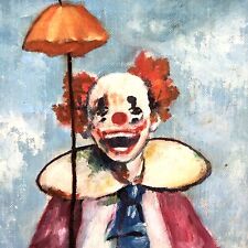 Clown with Tiny Umbrella Painting Shirley Horvath Amateur Artist Michigan 1980s