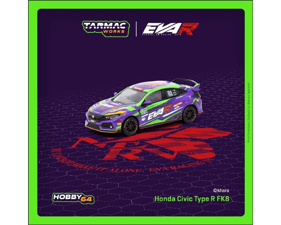 Coche diecast Tarmac Works 1:64 Honda Civic Type-R FK8 EVA Racing púrpura Hobby64 Foto 1 de 1