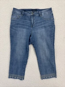 Lucky Brand Emma Crop Jeans Women Size 16W Embroidered Raw Hem Medium Wash Jeans - Picture 1 of 11