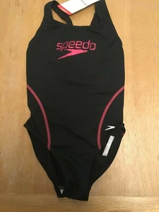 BNWT Girls SPEEDO Endurance+ Black Spiralize Swimsuit Swimming Costume 26" 8 yrs - Picture 1 of 3