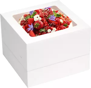 10Pcs Cake Boxes 12X12X8 Inch White Bakery Boxes with Window Tall Dessert Cardbo - Picture 1 of 12