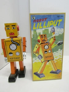 ALTE METALLDOSE WINDUP LILLIPUT MS393 ROBOTER ARBEITSRAUM SPIELZEUG OVP - Bild 1 von 5