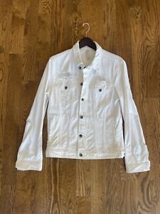 Zara Men’s Distressed White Denim Button Up Jacket - Size Large