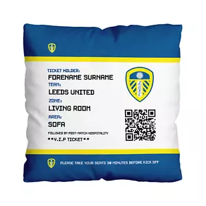 Leeds United FC Ticket Design Officially Licensed Personalised 18x18" Cushion - Picture 1 of 5