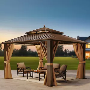 12'X12' Hardtop Gazebo, with Galvanized Steel Double Roof Canopy Outdoor - Picture 1 of 5