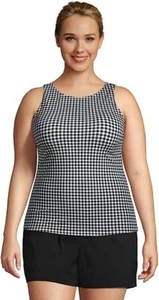 NWT Lands' End Women Modest High Neck Tankini Black/Wht Gingham Sz 18W $80 Y151 - Picture 1 of 3
