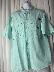 Columbia Mens XL PFG Super Bonehead Fishing Shirt Teal Check Plaid Button Up - Picture 1 of 12