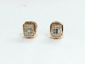 18Kt Rose Gold Certified Emerald Illusion Classic Halo Diamond Earrings Stud  - Picture 1 of 9
