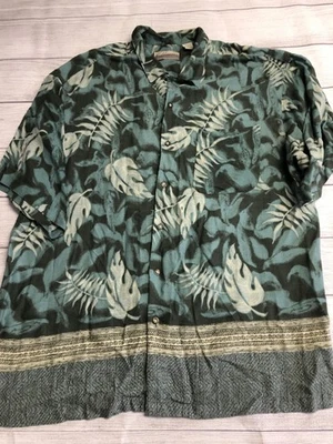 Camisa Fieldmaster Para Hombres XL Verde Azul Estampado Hoja Rayón Hawaiano Bolsillo Abotonado Foto 1 de 4