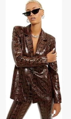 $99 Revolve Danielle Bernstein Faux-Snakeskin Blazer Brown Size XS Sleek  - Image 1 of 4