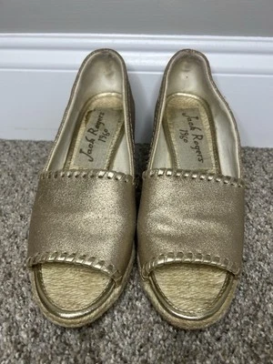 Alpargata Jack Rogers Palmer Metálica Dorada Punta Abierta Cuñas Talla 7 Foto 1 de 4