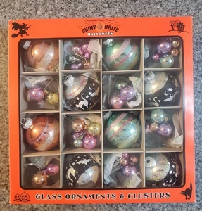 NEW Christopher Radko Shiny Brite Halloween Ornaments Set/16 bats cats clusters - Picture 1 of 12