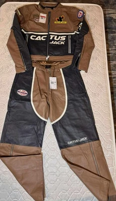 Jordan x Travis Scott Cactus Jack Leather Jacket Size S And Pants Size 6 Womens - Image 1 of 4