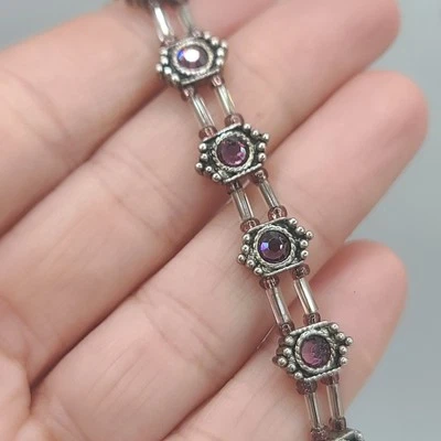 Pulseira de strass roxo tom prata 7,5" - Imagem 1 de 4
