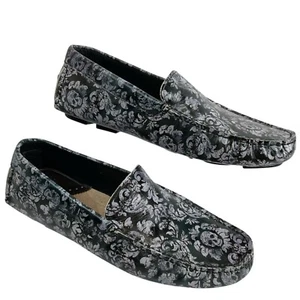 Robert Graham Shoes Mens Sz 8 Black & Gray Skulls Print Kani Leather Drivers New - Picture 1 of 11